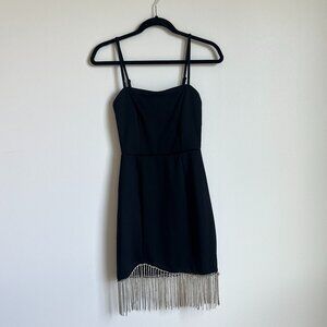 Black Fringe Rhinestone Mini Dress